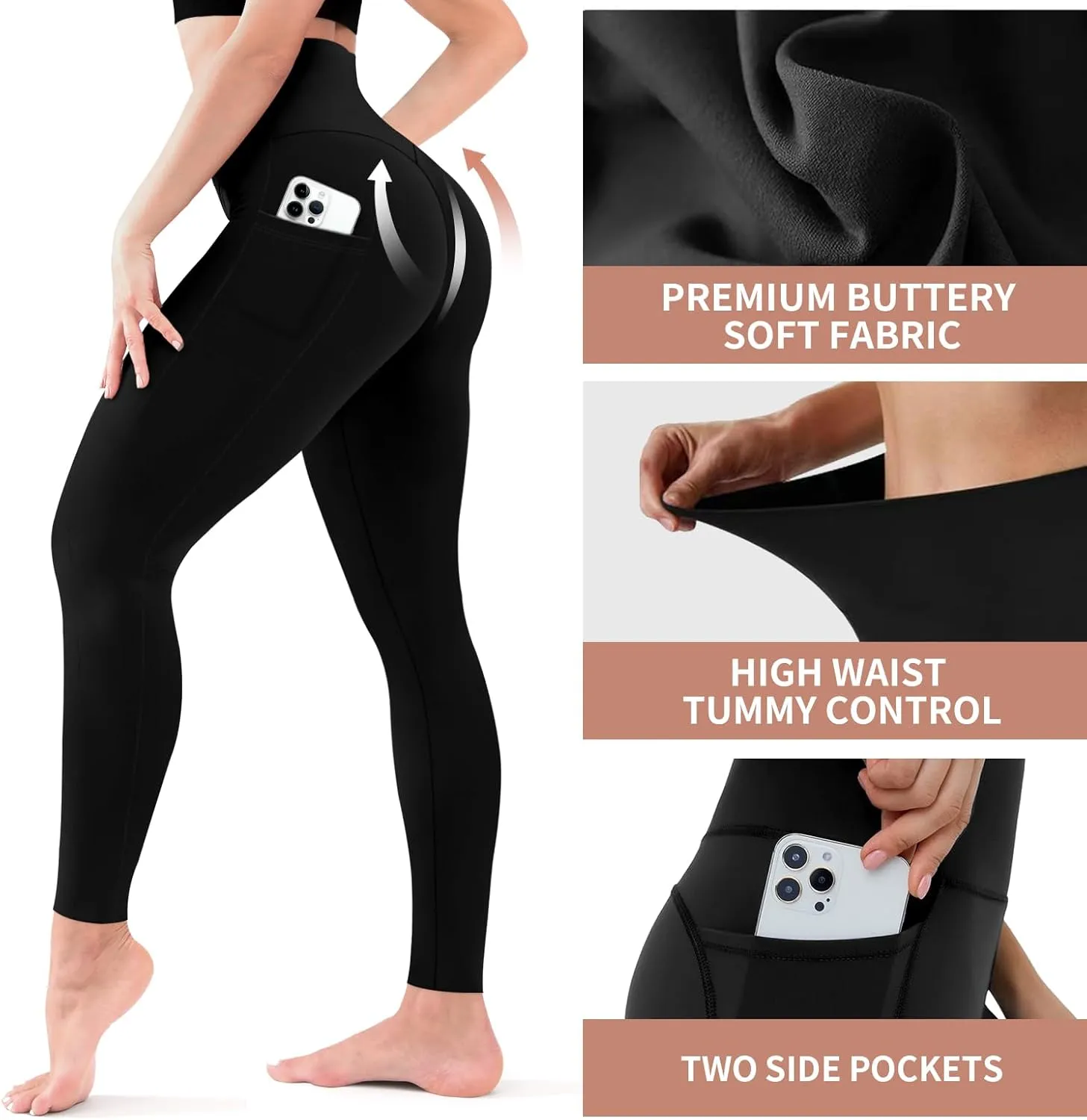 3 Pack Leggings for Women-No See-Through High Waisted Tummy Control Yoga Pants Workout Running Legging