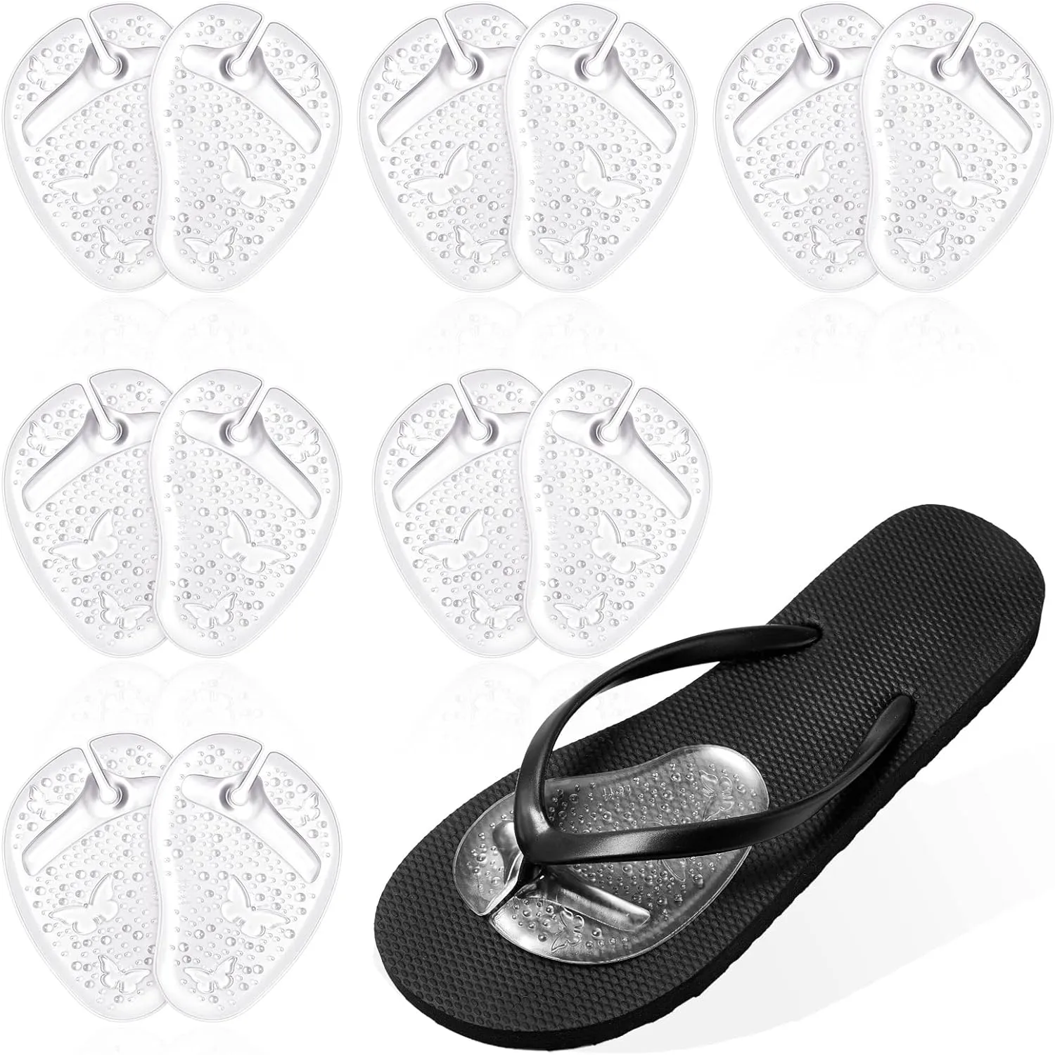 6 Pairs Gel Pads for Thong Sandals Toe Protectors Metatarsal Forefoot Cushion Inserts Foot Pads Non Slip Cushion for Sandals Thong Post Protector of Foot Grip(Clear)
