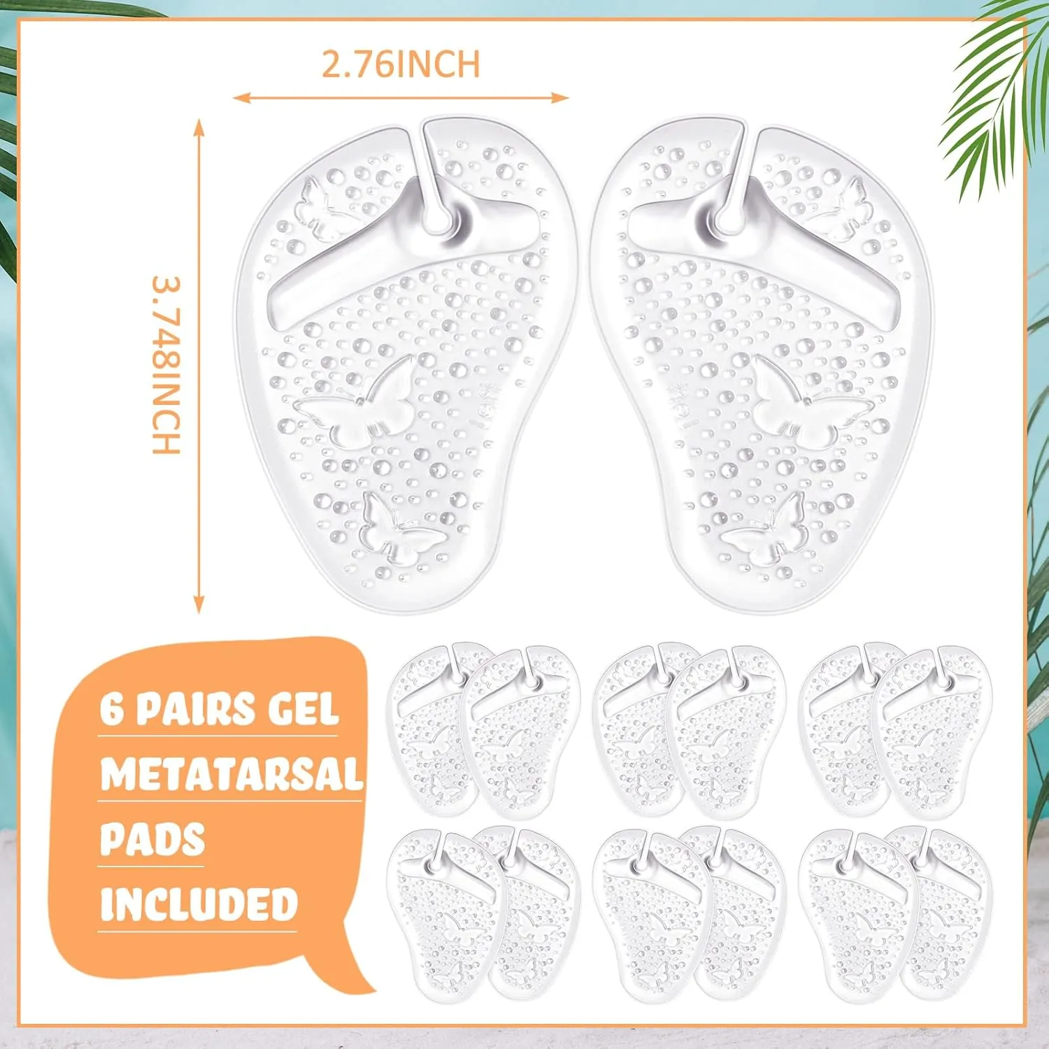 6 Pairs Gel Pads for Thong Sandals Toe Protectors Metatarsal Forefoot Cushion Inserts Foot Pads Non Slip Cushion for Sandals Thong Post Protector of Foot Grip(Clear)