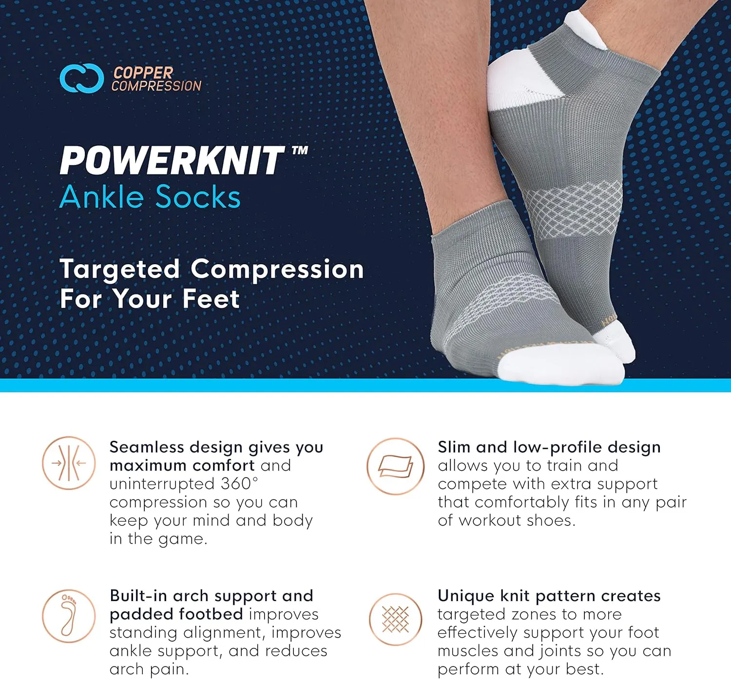 Copper Compression Socks for Women & Men | Powerknit Compression Socks For Running, Cycling & Pain Relief