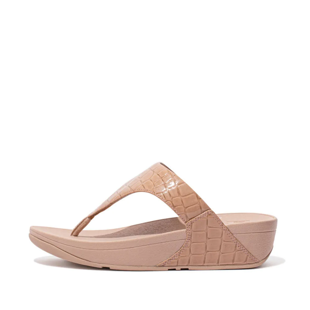 FitFlop Womens Lulu Patent Croc Print Toe Post Beige