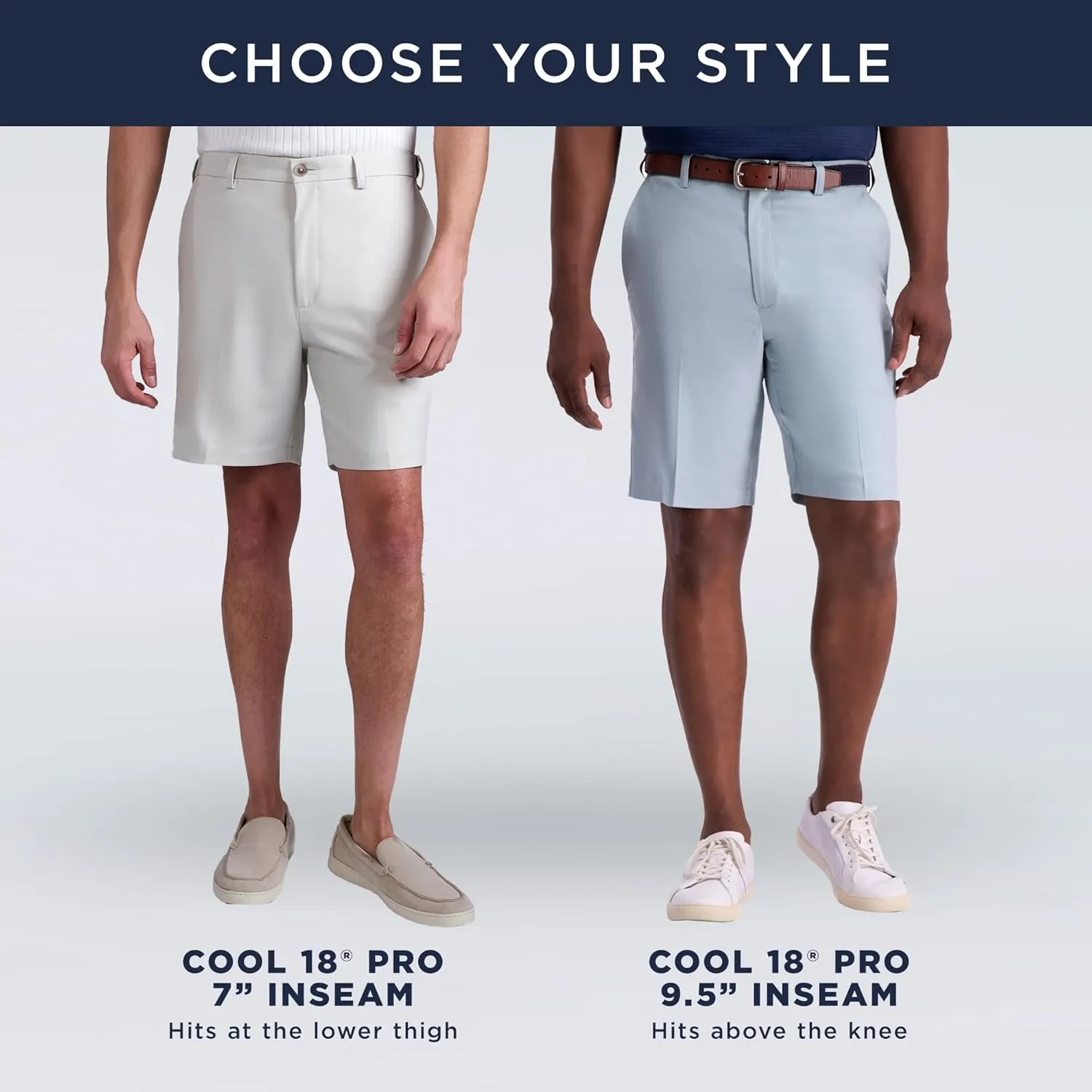Haggar Men's Cool 18 Pro Straight Fit Flat Front 4-Way Stretch Expandable Waist Shorts - 7 and 9.5 Inch Inseams