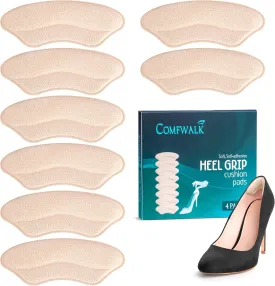 Heel Grip Cushion Pads - 4 Pairs, Self-Adhesive, Shoe Inserts for Loose Shoes, Snug Fit, Blister Prevention, Heel Comfort for Men and Women, Ideal for High Heels (Beige, Lip-Shaped)
