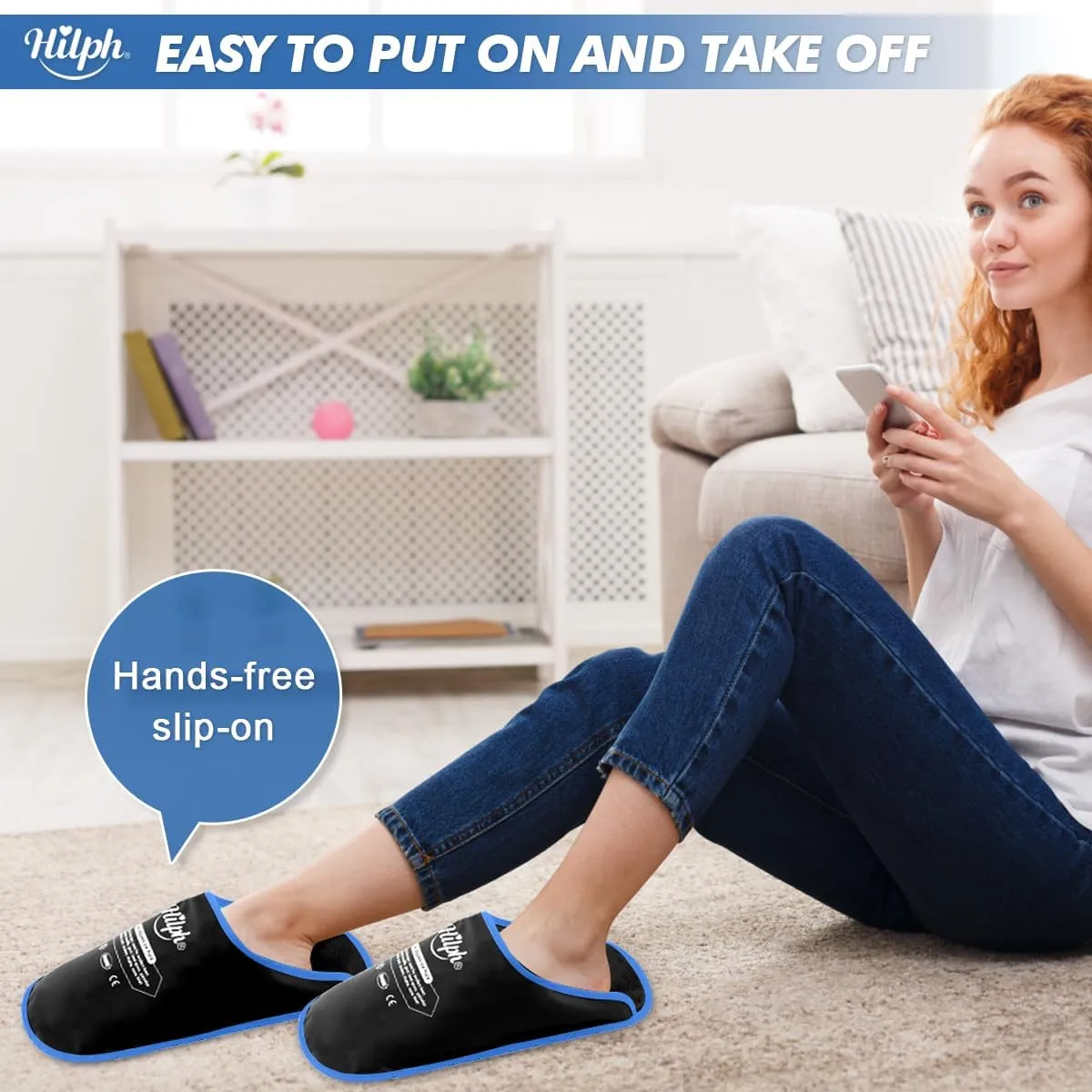 Hilph Foot Ice Pack Slippers for Plantar Fasciitis, 2 Packs - Reusable Hot & Cold Packs, Gel Ice Slippers for Foot, Broken Toes, Gout, Surgery, Neuropathy, Diabetic, Swollen (Black)
