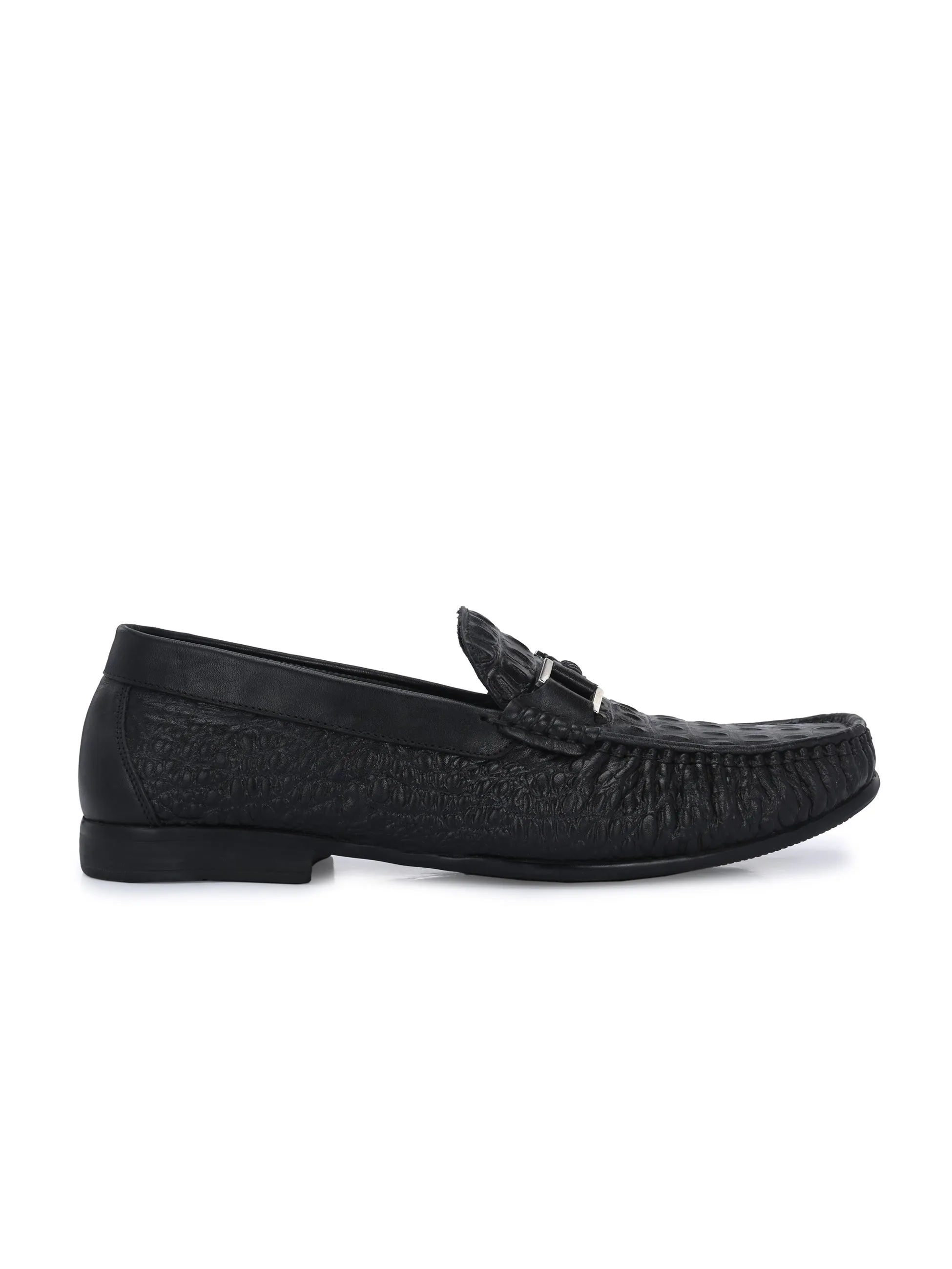Hitz Men's Black Leather Casual Slip on Loafers