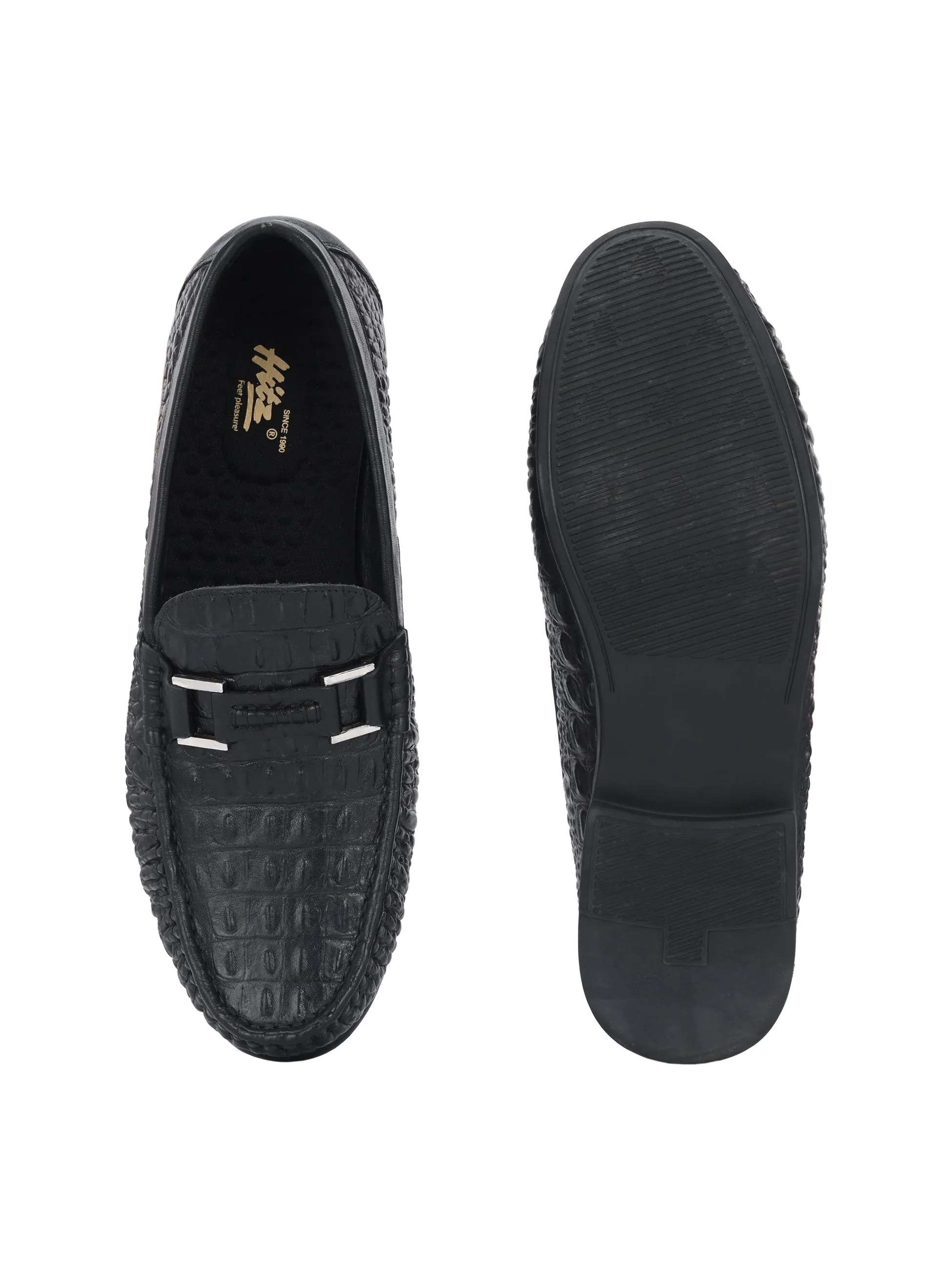 Hitz Men's Black Leather Casual Slip on Loafers