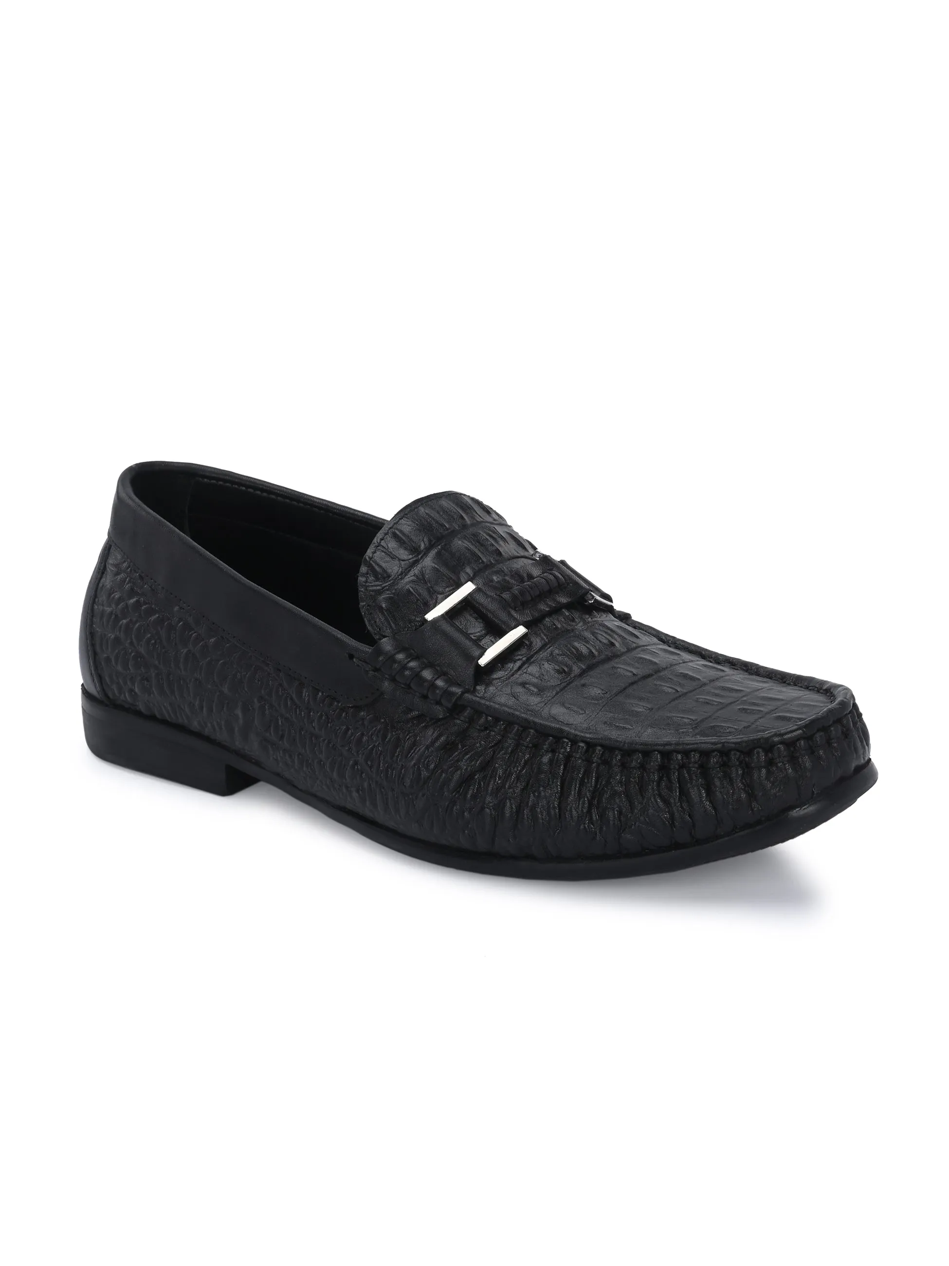 Hitz Men's Black Leather Casual Slip on Loafers