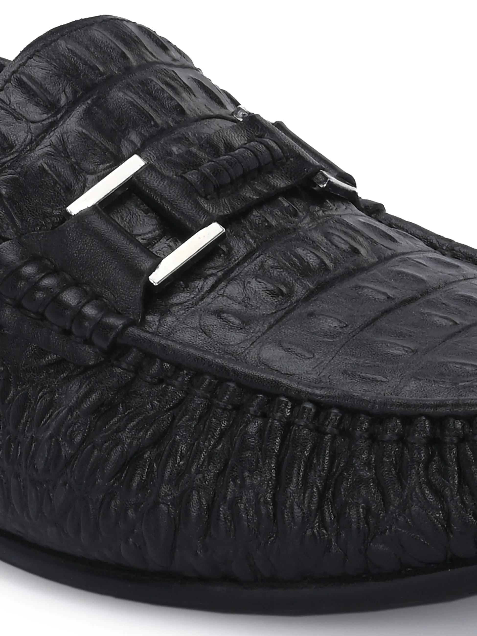 Hitz Men's Black Leather Casual Slip on Loafers