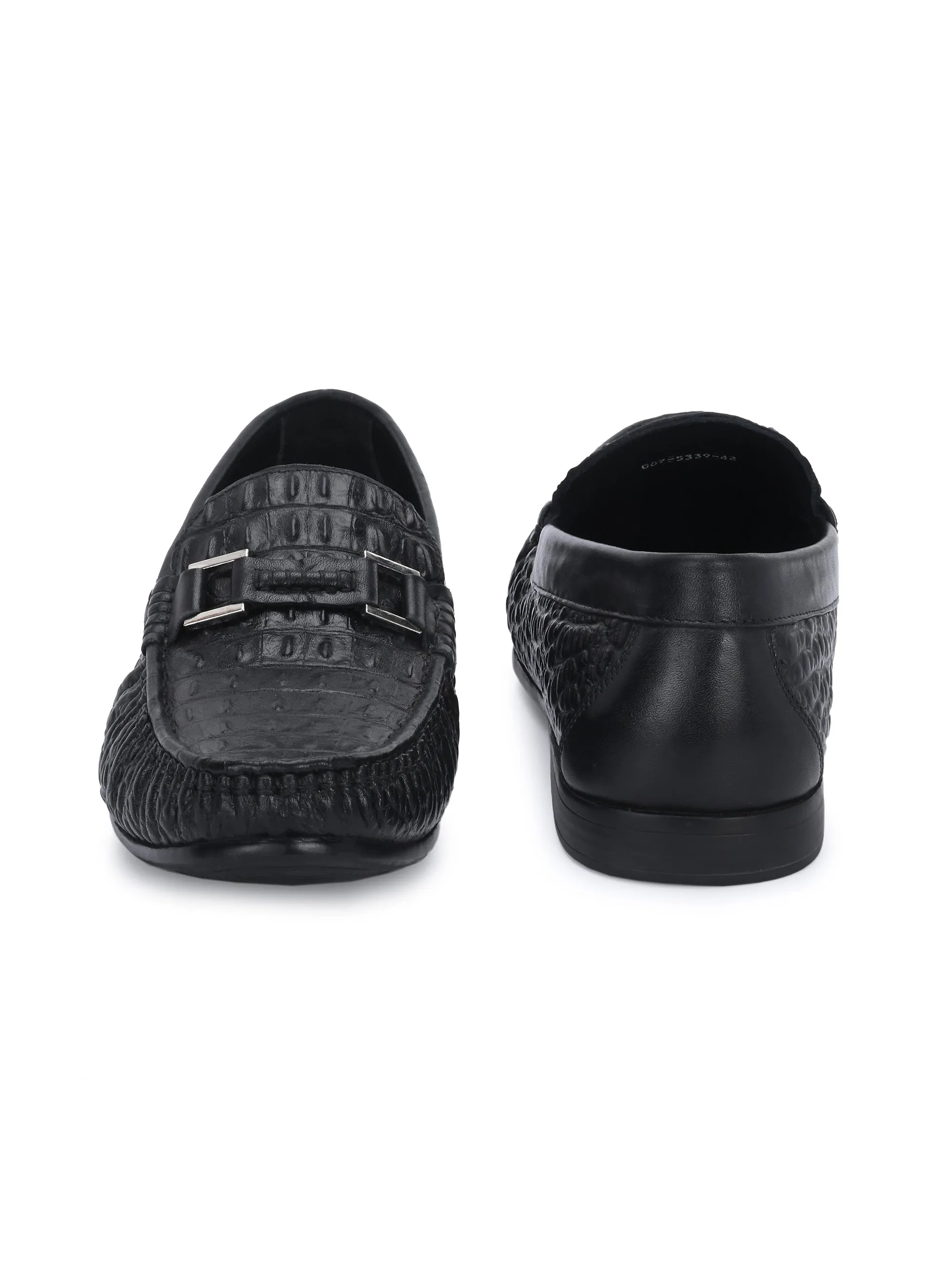 Hitz Men's Black Leather Casual Slip on Loafers