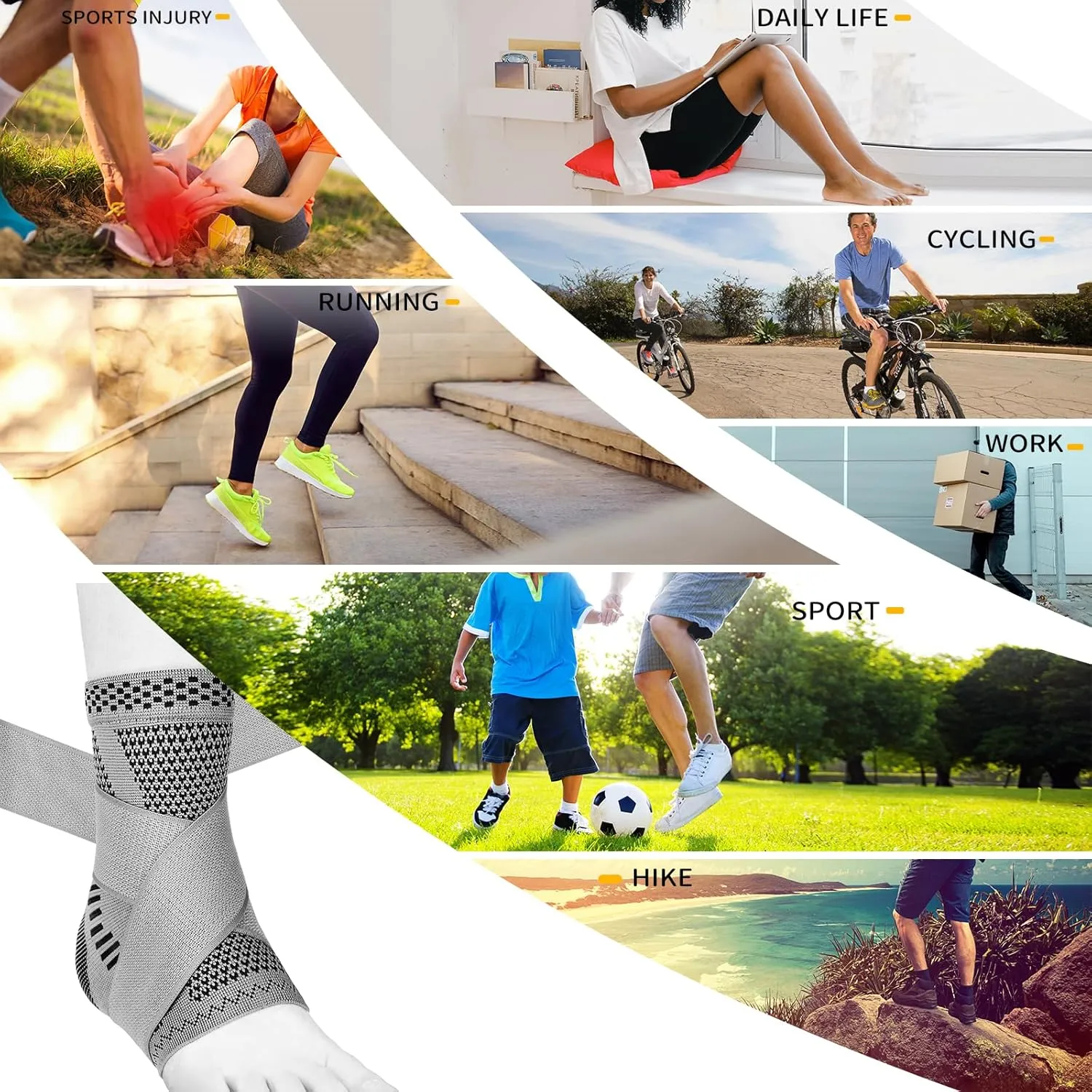 JIUFENTIAN Ankle Brace for Women an Men Adjustable Compression Sleeve (Pair)-Ankle Support Heel Brace for Achilles Tendonitis, Plantar Fasciitis-Eases Swelling and Sprained Ankle(Grey,Medium)
