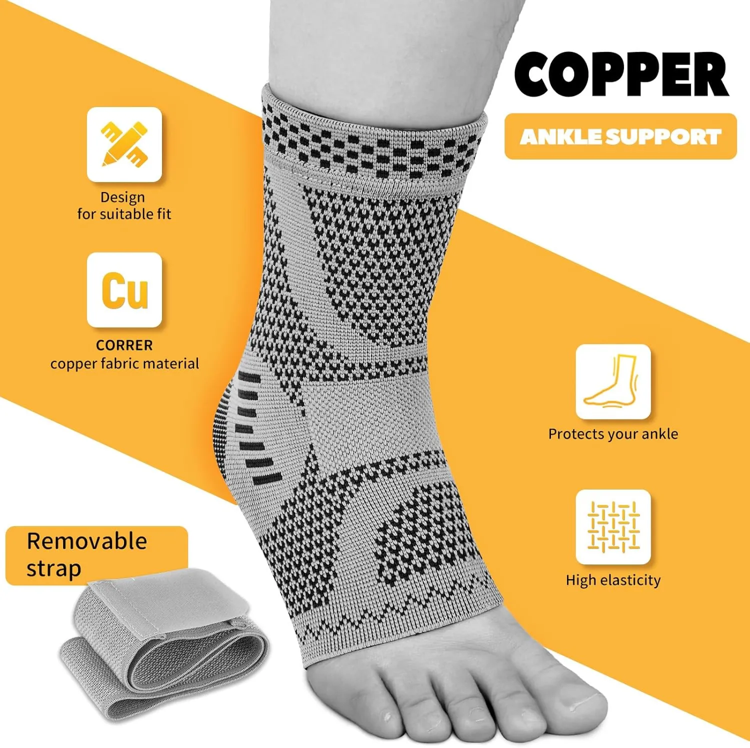 JIUFENTIAN Ankle Brace for Women an Men Adjustable Compression Sleeve (Pair)-Ankle Support Heel Brace for Achilles Tendonitis, Plantar Fasciitis-Eases Swelling and Sprained Ankle(Grey,Medium)
