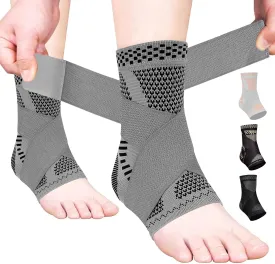 JIUFENTIAN Ankle Brace for Women an Men Adjustable Compression Sleeve (Pair)-Ankle Support Heel Brace for Achilles Tendonitis, Plantar Fasciitis-Eases Swelling and Sprained Ankle(Grey,Medium)
