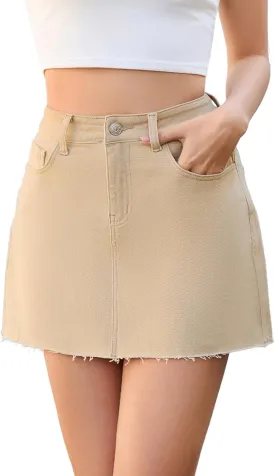 Jumppmile Womens Mini Denim Skirt Mid Waist Mini Dress Jean Skirts