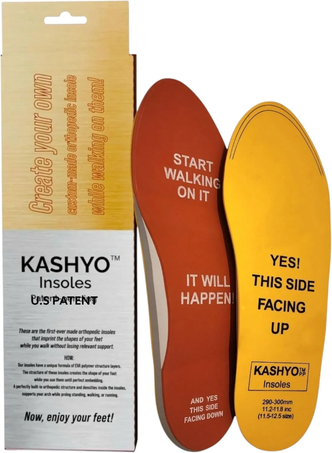 KASHYO Insoles- U.S. Patent! (M) Imprint Your Foot While You Walking on it! Plantar Fasciitis, Orthotics, Orthopedic Insert, Arch Support, Flat feet, Prolonged Standing, Walking, or Running!