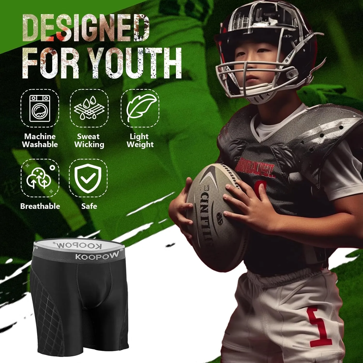 KOOPOW Boys' Sliding Shorts Youth Padded Slider Shorts Sliding Pads with Cup Pocket for Baseball, Football, Lacrosse, Hockey