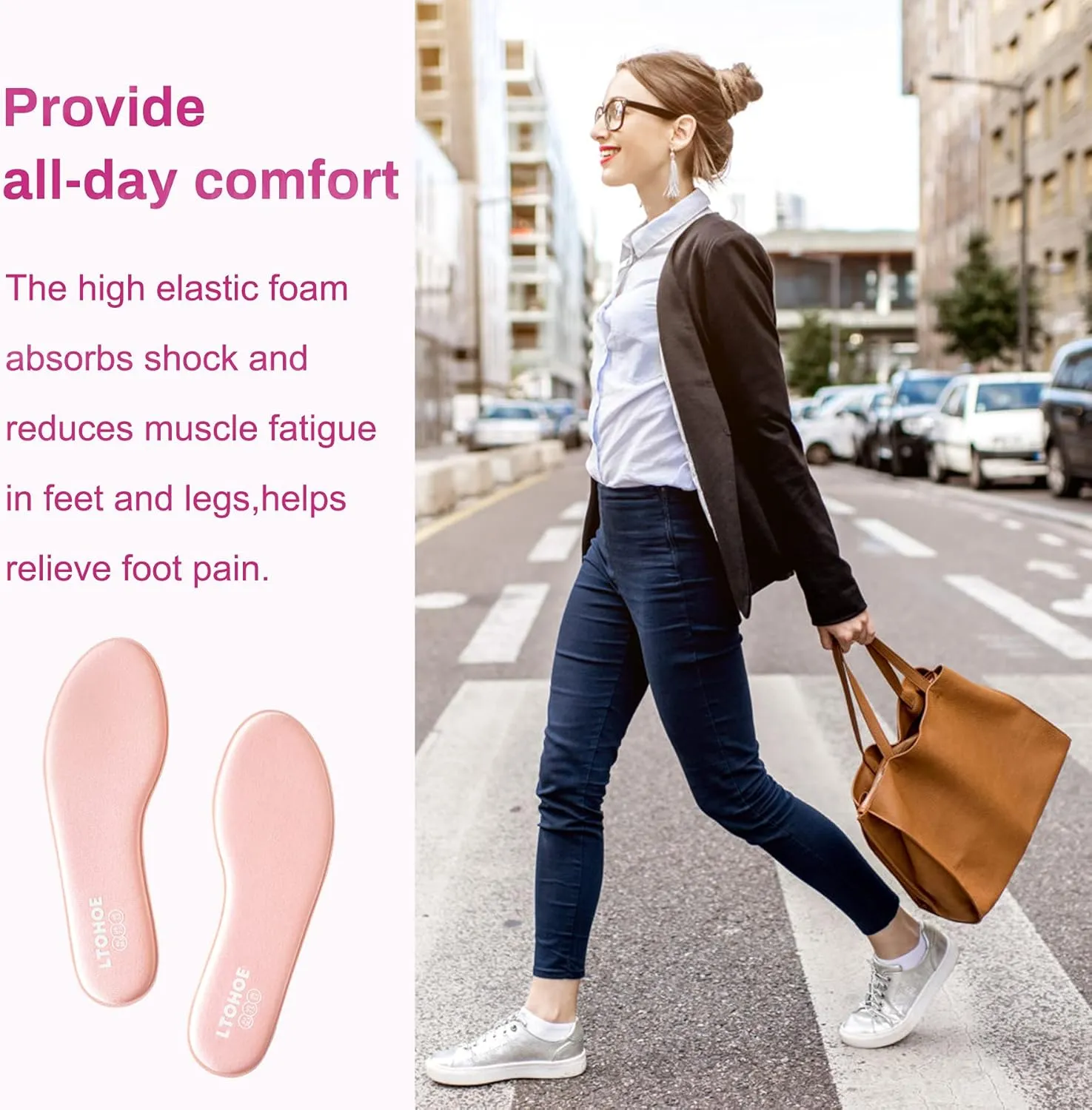 LTOHOE Memory Foam Insoles for Women, Replacement Shoe Inserts for Running Shoes, Hiking Shoes, Sneaker, Cushion Shoe Insoles Shock Absorbing for Foot Pain Relief, Comfort Inner Soles 8mm Pink US 7