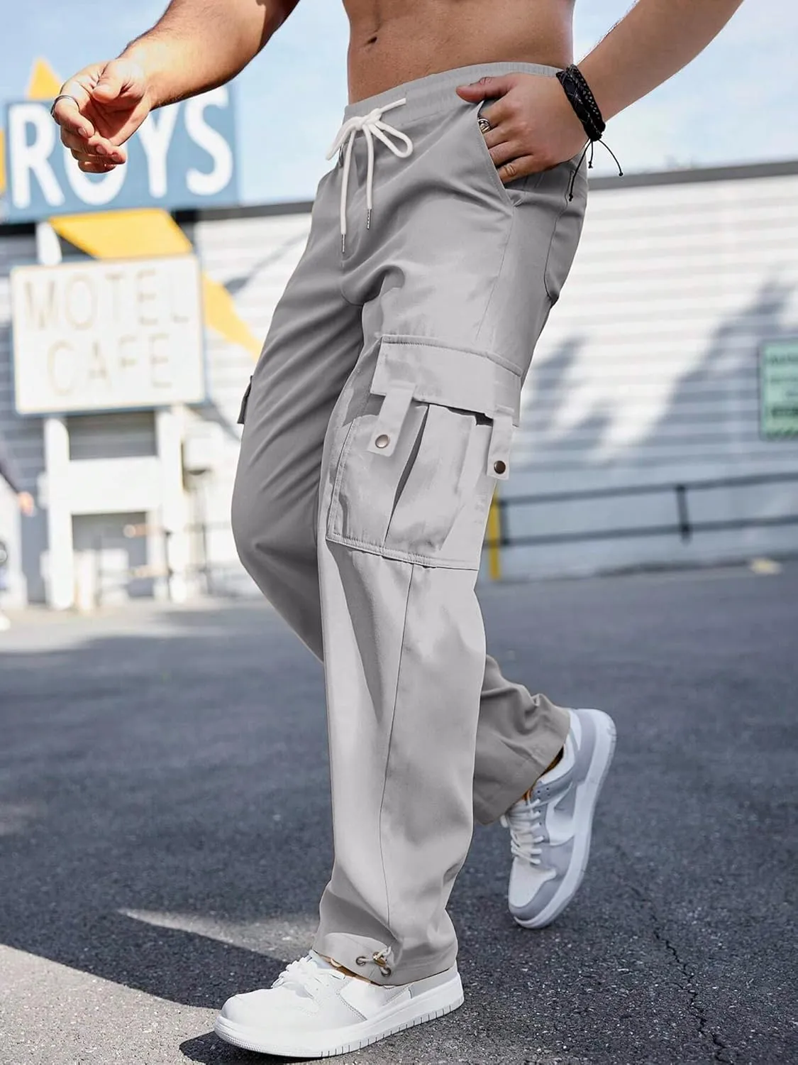 PLEPAN Men's Casual Cargo Pants Stretch Sweatpants Streetwear Trousers Hiking Drawstring Elastic Waist Workout Joggers