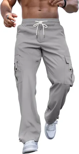 PLEPAN Men's Casual Cargo Pants Stretch Sweatpants Streetwear Trousers Hiking Drawstring Elastic Waist Workout Joggers