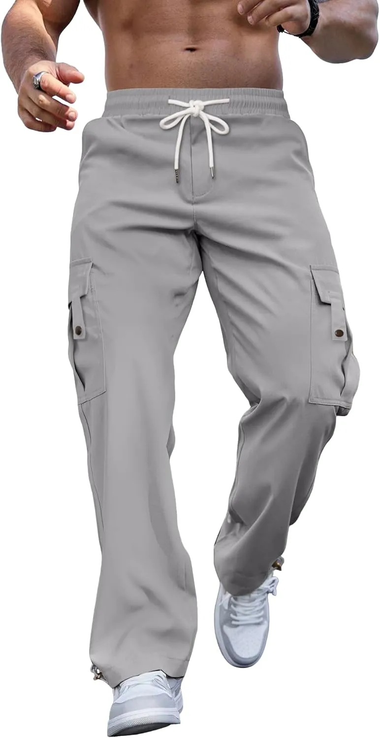 PLEPAN Men's Casual Cargo Pants Stretch Sweatpants Streetwear Trousers Hiking Drawstring Elastic Waist Workout Joggers