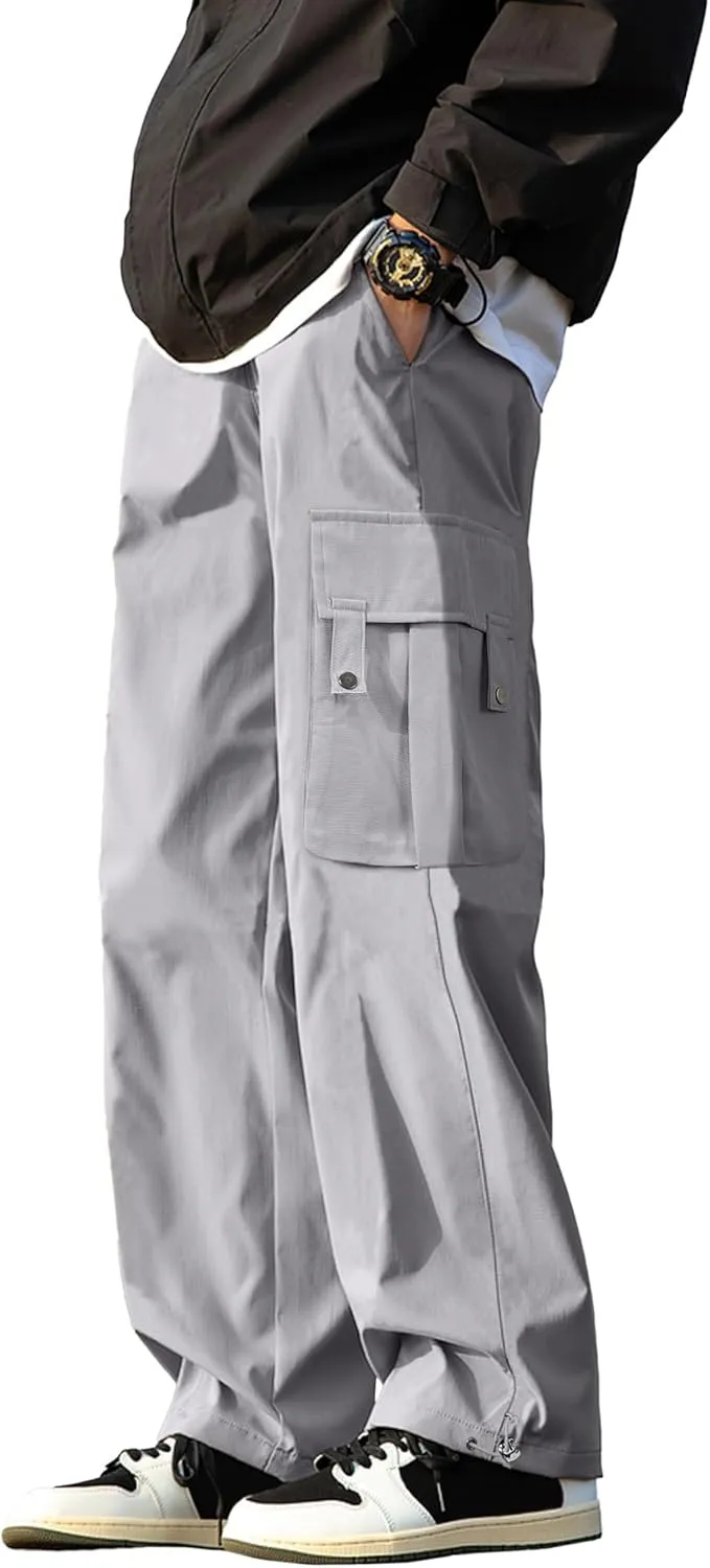 PLEPAN Men's Casual Cargo Pants Stretch Sweatpants Streetwear Trousers Hiking Drawstring Elastic Waist Workout Joggers