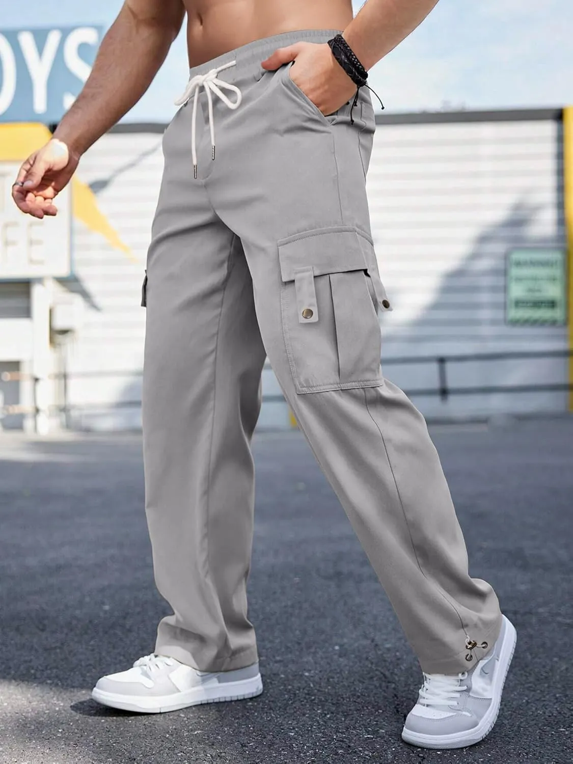 PLEPAN Men's Casual Cargo Pants Stretch Sweatpants Streetwear Trousers Hiking Drawstring Elastic Waist Workout Joggers