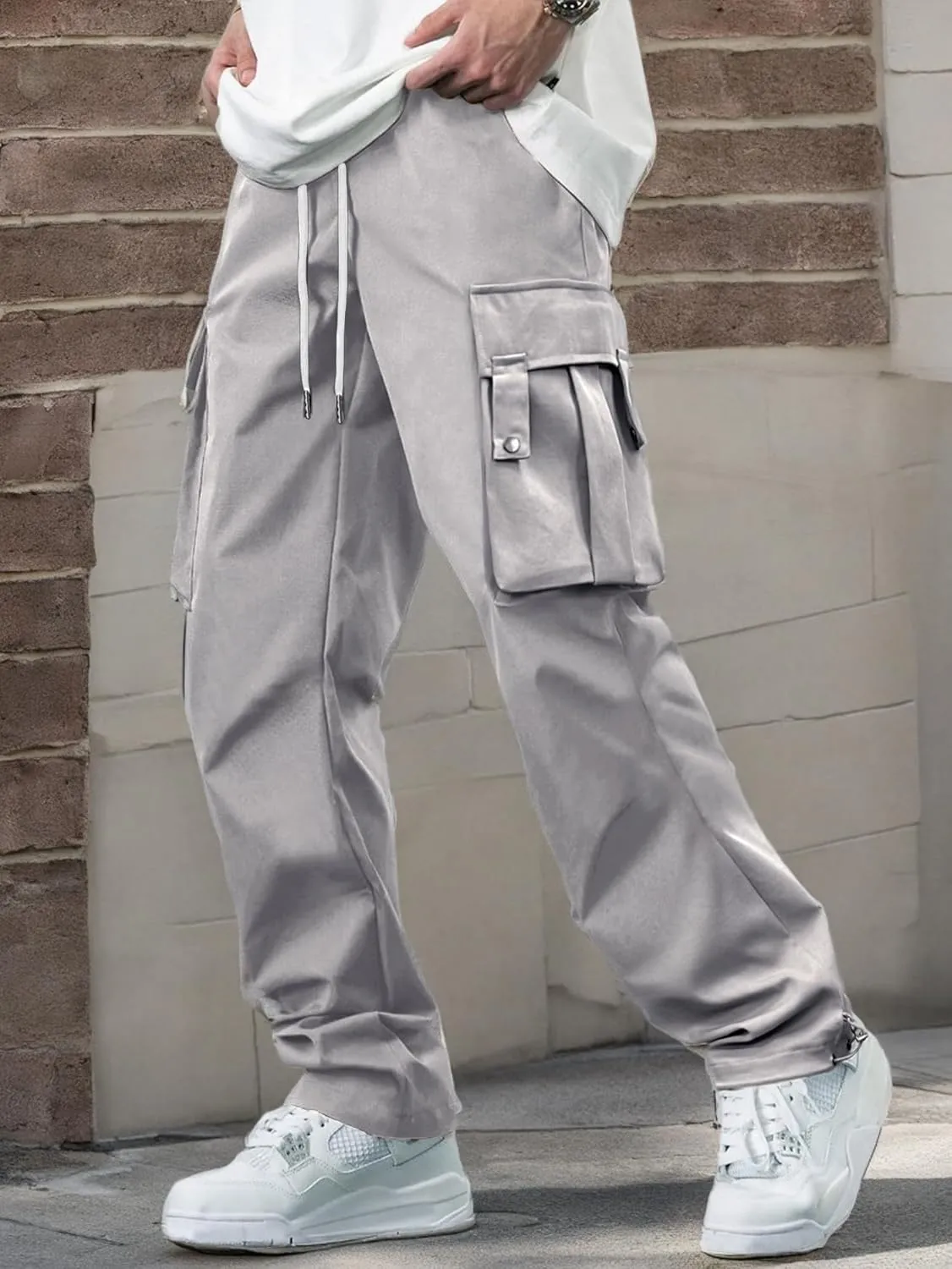 PLEPAN Men's Casual Cargo Pants Stretch Sweatpants Streetwear Trousers Hiking Drawstring Elastic Waist Workout Joggers