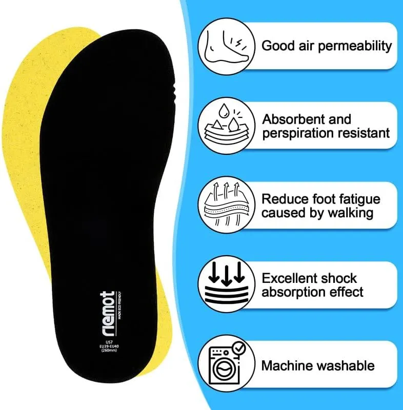 riemot 2 Pairs Memory Foam Insoles for Crocs Clogs Garden Shoes,Wide Thin Replacement Shoe Inserts for Nurse Shoes,Chef Shoes,Sole Inserts for Women/Men Black 8