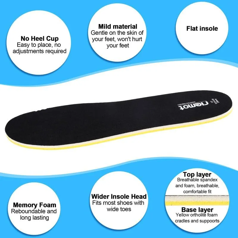 riemot 2 Pairs Memory Foam Insoles for Crocs Clogs Garden Shoes,Wide Thin Replacement Shoe Inserts for Nurse Shoes,Chef Shoes,Sole Inserts for Women/Men Black 8