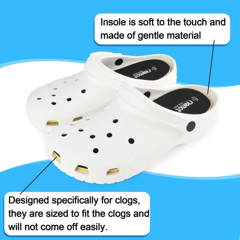 riemot 2 Pairs Memory Foam Insoles for Crocs Clogs Garden Shoes,Wide Thin Replacement Shoe Inserts for Nurse Shoes,Chef Shoes,Sole Inserts for Women/Men Black 8