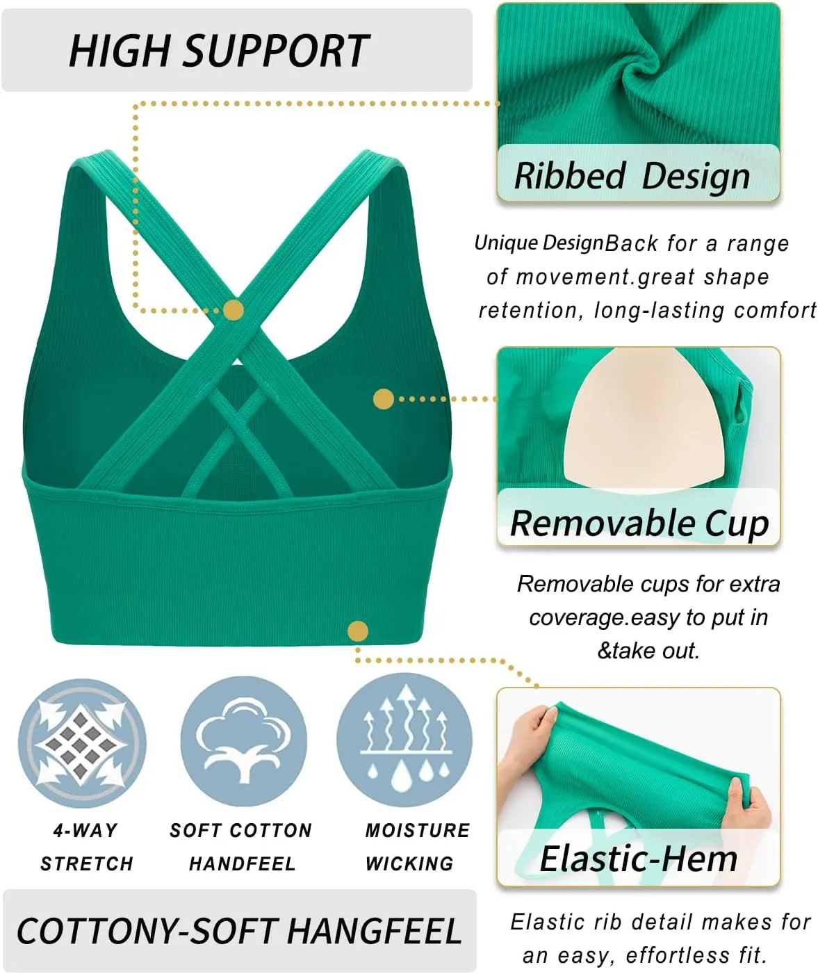 RUNNING GIRL Sports Bra for Women High Support, Criss-Cross Back Padded Strappy Sports Bras Yoga Bra with Removable Cups