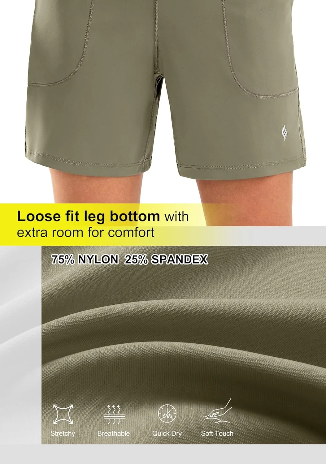 SANTINY Women's 6'' Athletic Long Shorts with 4 Pockets High Waisted Bermuda Shorts for Women Walking Running Casual