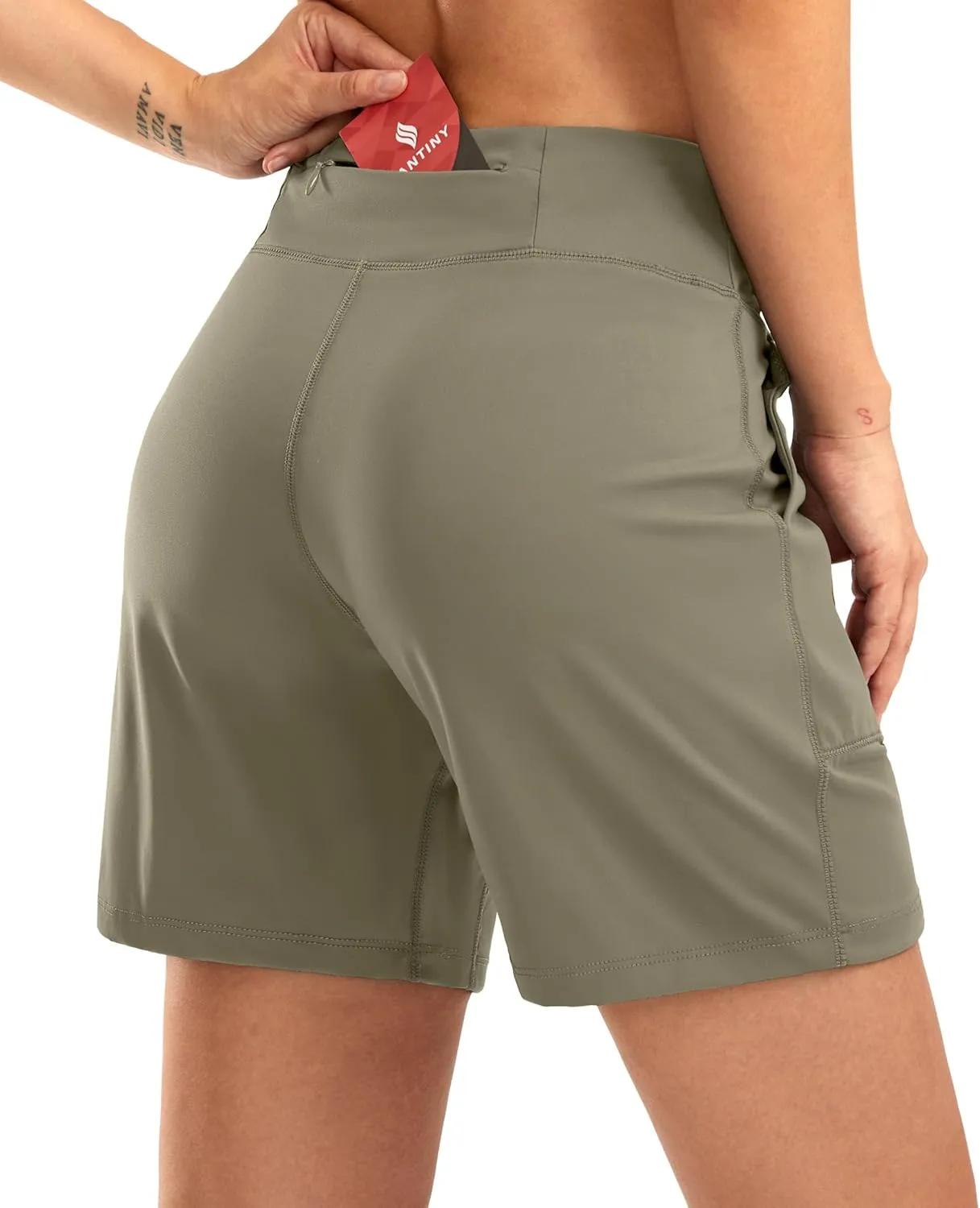 SANTINY Women's 6'' Athletic Long Shorts with 4 Pockets High Waisted Bermuda Shorts for Women Walking Running Casual