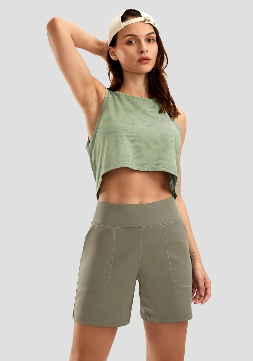 SANTINY Women's 6'' Athletic Long Shorts with 4 Pockets High Waisted Bermuda Shorts for Women Walking Running Casual