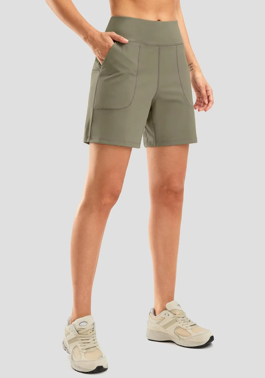 SANTINY Women's 6'' Athletic Long Shorts with 4 Pockets High Waisted Bermuda Shorts for Women Walking Running Casual