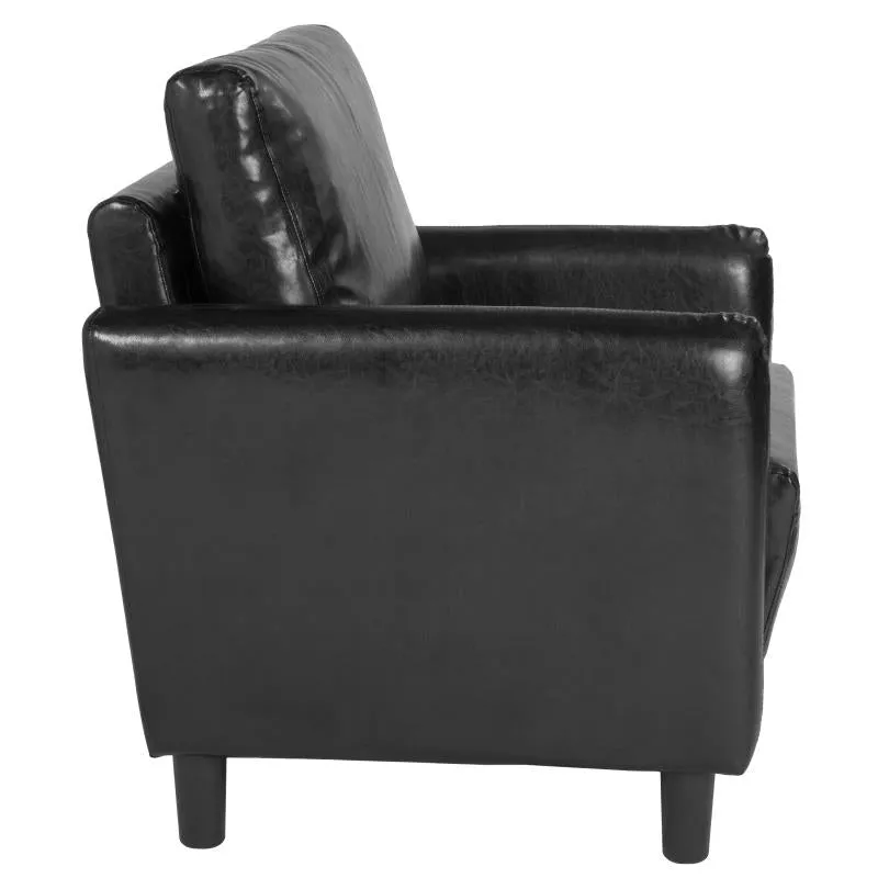 Stefano Mid-Century Armchair Upholstered in Black Leatherette Upholstery