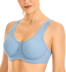 SYROKAN Women's Max Control Underwire Sports Bra High Impact Plus Size with Adjustable Straps Unlined Bra
