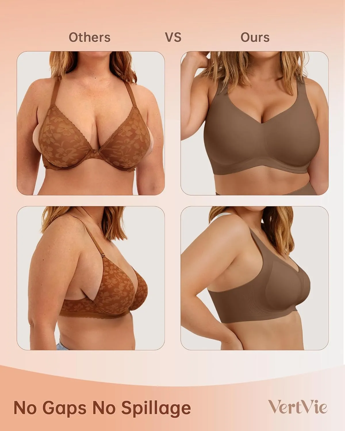 Vertvie Bras for Women No Underwire Wireless Support Bra Underarm-Smoothing Seamless Push Up Full Coverage T-Shirt Sports Bra
