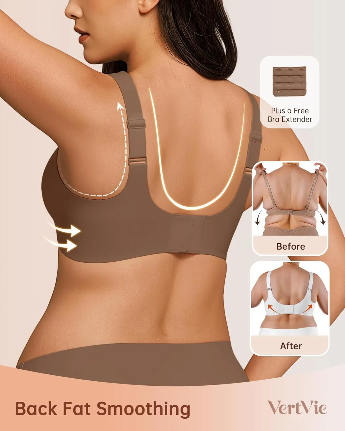 Vertvie Bras for Women No Underwire Wireless Support Bra Underarm-Smoothing Seamless Push Up Full Coverage T-Shirt Sports Bra