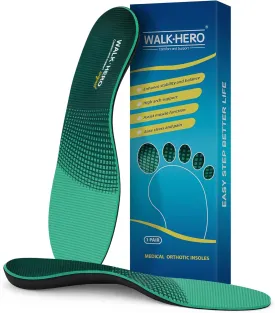 Walkhero Plantar Fasciitis Insoles - High Arch Support Inserts, Everyday Comfort and Support for Work Boots and Casual Shoes (Mens 12-12 1/2 | Womens 14-14 1/2 Green)